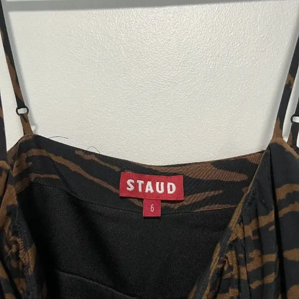 Staud Bell Zebra Print Mini Dress in Black and Brown‎ Spaghetti Strap Size 6 - Image 6