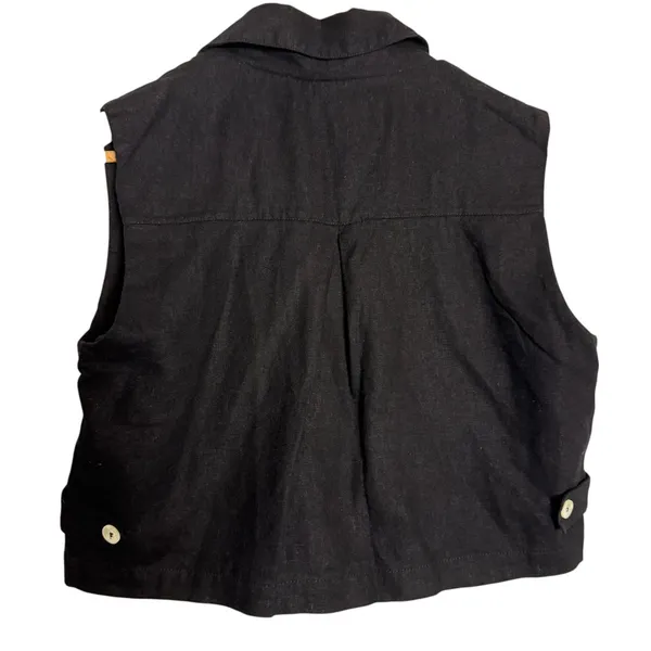 Zara Black Linen Cropped Sleeveless Collared Button Blazer Vest Size Small - Image 6