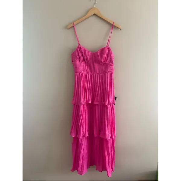 Lulus Lulus Cascading Crush Hot Pink Tiered Bustier Midi Dress Size Large Formal - Image 4