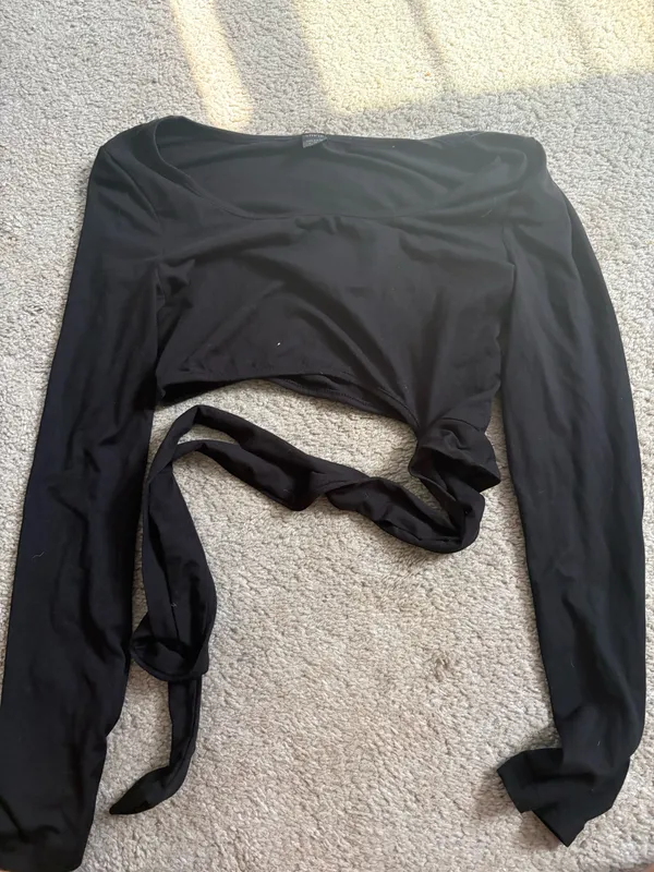 SheIn Black Long Sleeve Tie Top - Image 2