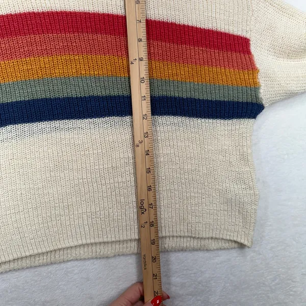 American Eagle Medium Sweater Rainbow Stripe Cropped Balloon Sleeve Oversized - Image 14