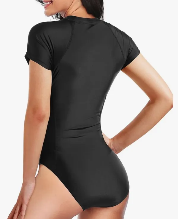 Live a Little Women's One Piece Short Sleeve Black Rash Guard Surfing... - Image 2
