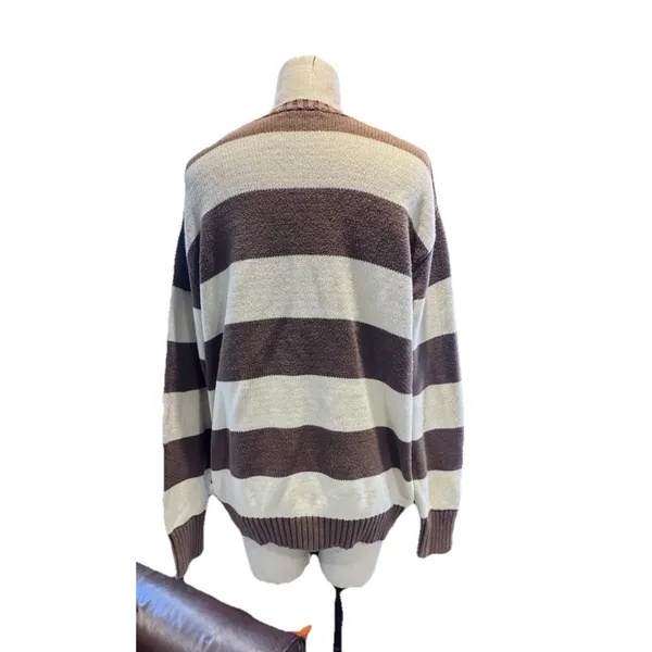 Brandy Melville Brianna Cotton Thick Stripe Sweater Navy Brown White One Size OS - Image 2
