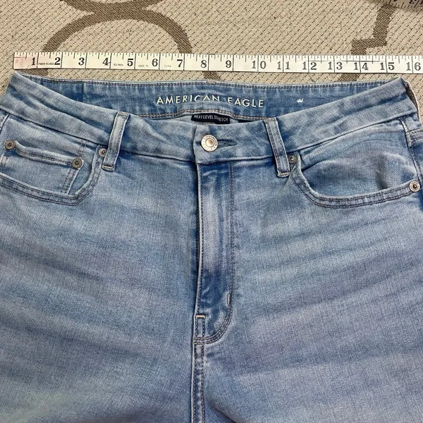 American Eagle Curvy Super High Rise Flare Jeans Stretch Slit Hem Size 10 - Image 5