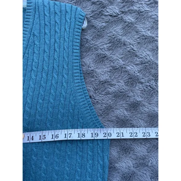 VTG LL Bean Cable Sweater Vest L-REG Wool/Cashmere Cable Knit Teal Green Preppy - Image 12