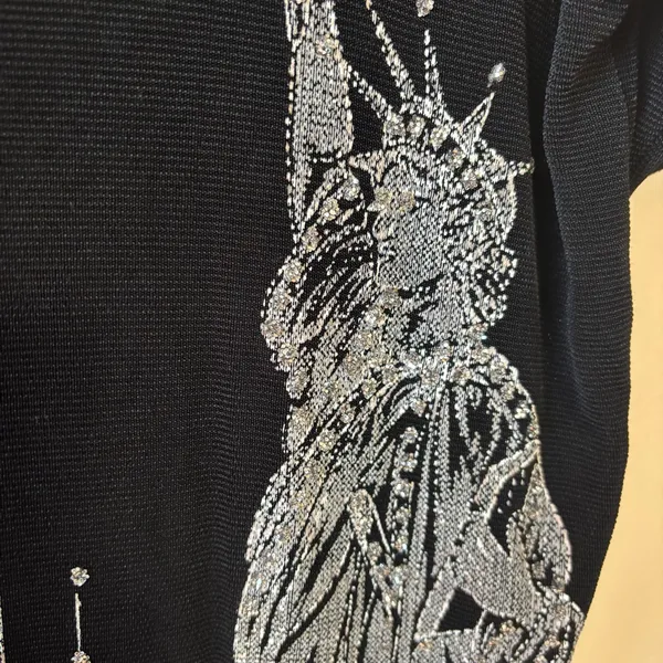 Vintage Womens New York City Shirt Top Rhinestone Bling Applique‎ Black Size L - Image 3