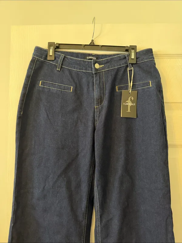 FLAMINGALS Dark Blue Wide-Leg Women's Jeans size XL brand new inseam 30” - Image 2