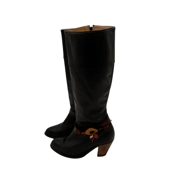 Frye Black Tall Leather Western Boots with Feather Detail Size 6 B - Image 3