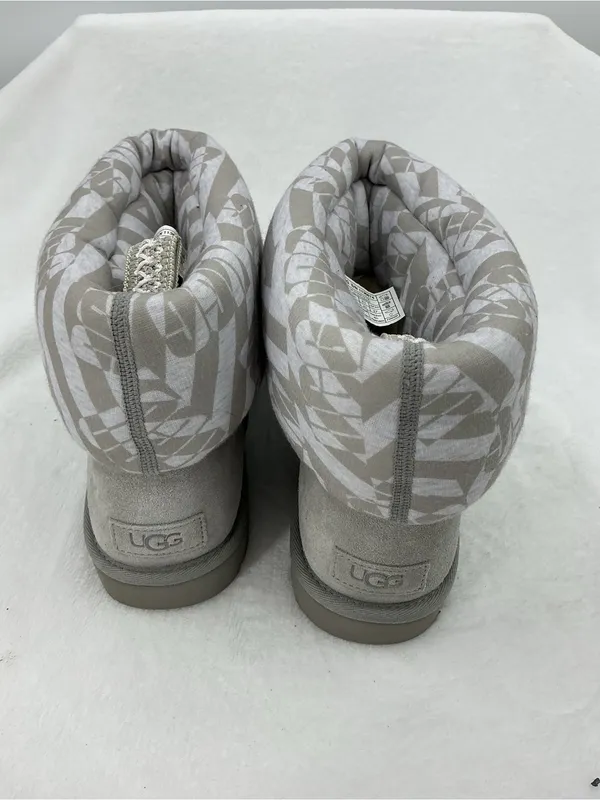 UGG Women's Light Gray Suede Ankle Boots with Patterned Padded Cuff B37 - Image 3