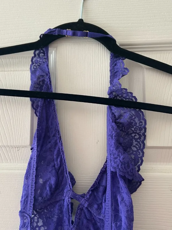 Victorias Secret The Lacie Sheer Lace Halter Babydoll Lingerie Purple Size Small - Image 9