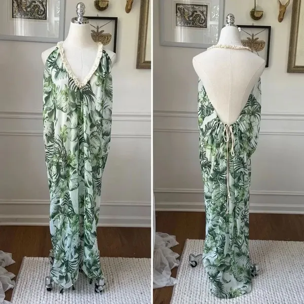 Subtle Luxury Pool To Party Green Frond Pool Swim Coverup Sundress $100 OSFM - Image 2