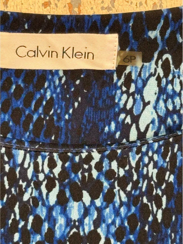 Calvin Klein Women's Blue Black Animal Print Faux Wrap Stretch Dress 6P - Image 3