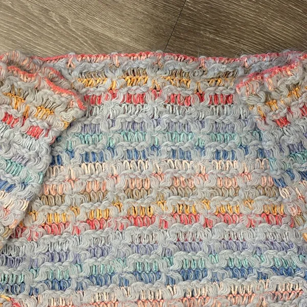 VTG 80s Bonnie and Bill Pastel Rainbow Textured‎ Open Knit Sweater Granny Small - Image 9