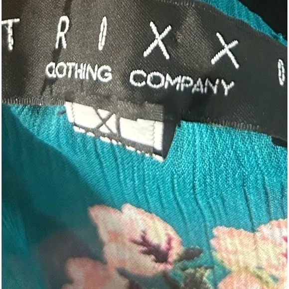 Xhilaration Women XL Teal Green‎ Floral Surplice Smocked Mini Sleeveless Dress - Image 9