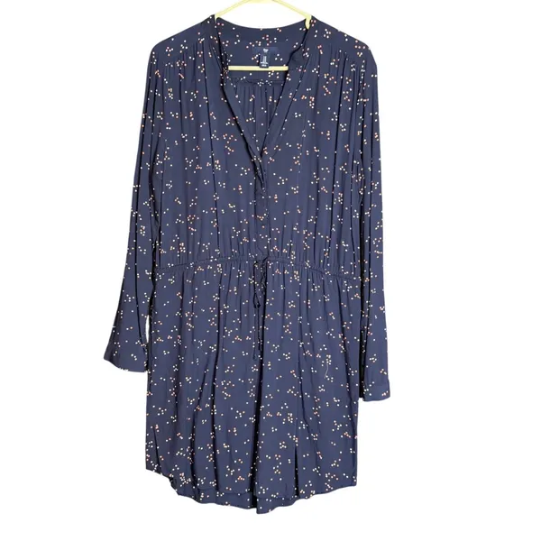 Gap Womens Size Medium Navy Blue Polka Dot Tie Waist Shift Dress Long Sleeve - Image 2
