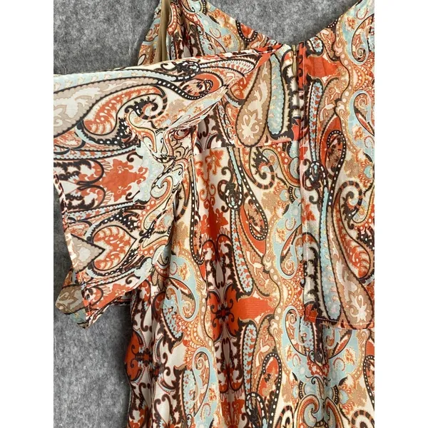Vintage Tanner 100% Silk Paisley Slip Dress Size 2 Orange Brown Boho - Image 7