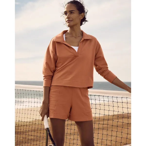 Athleta Sweatshirt‎ Women MEDIUM NWT Orange Sunbaked Clay Retroterry Polo - Image 3