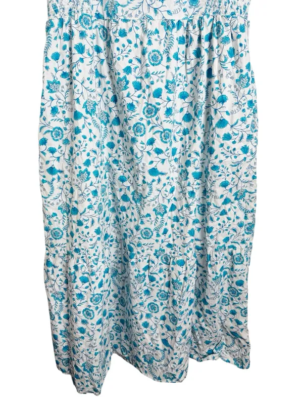 Draper James Ruffled Smocked Sun Dress Blue Floral Print Midi Preppy Summer XL - Image 9