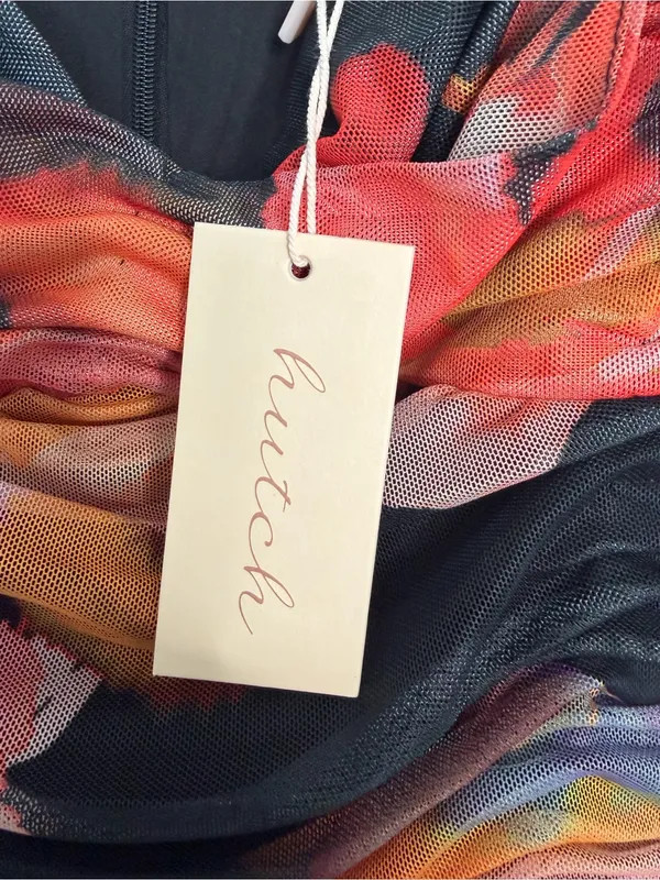 Hutch Bonnie Strapless Ruched Mesh Maxi Dress Floral Wedding Guest Large NWT - Image 3