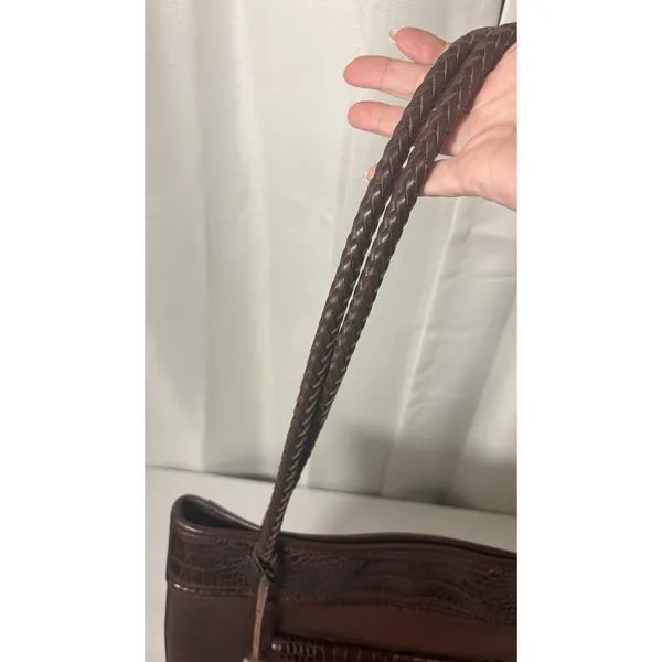 Brighton Handbag‎ Brown Embossed Alligator & Leather Braided Handles Charm - Image 4