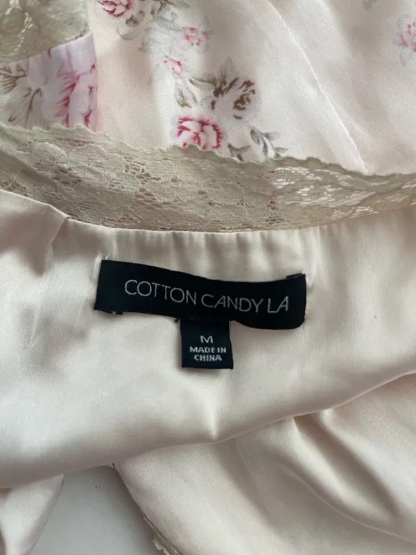 Cotton Candy LA Floral Satin Lace Trim Tie Front Top - Image 5