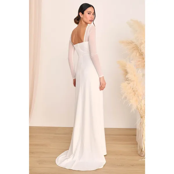 NWT Lulus Lovingly Yours White Mesh Long Sleeve Maxi Dress Wedding Bridal Sz XXS - Image 4
