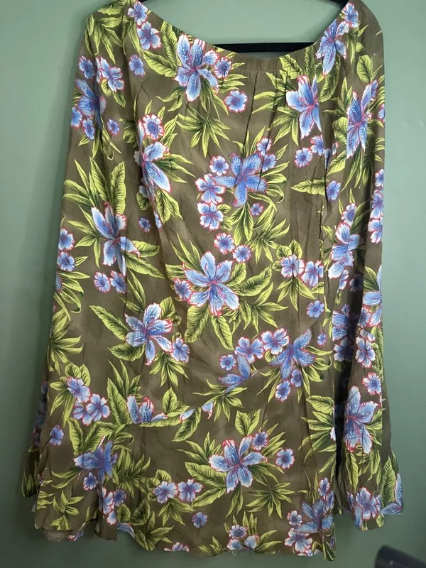 Sag Harbor Woman 20W Tropical Floral Rayon Skirt Olive Green Blue Plus Size - Image 3