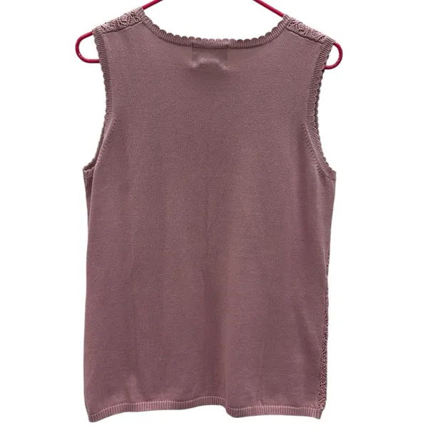 Vintage Cotton Maggie Sweet Sleeveless Knit Scalloped Scoop Neck Top Womens M - Image 8