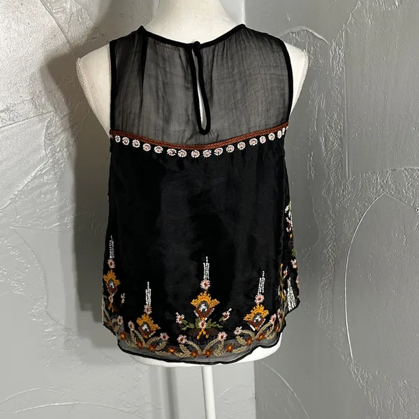 Floreat Black Sheer Floral Blouse Size 4 - Image 6