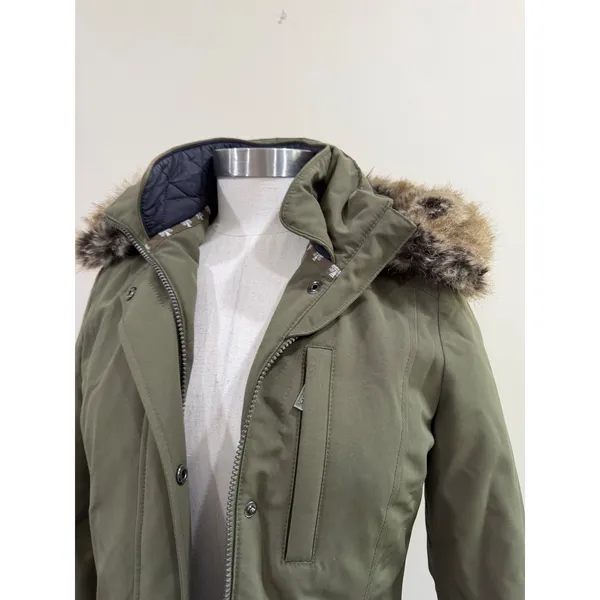 Barbour Elper Waterproof Parka Jacket Olive Green Faux Fur Hood US 4 - Image 4