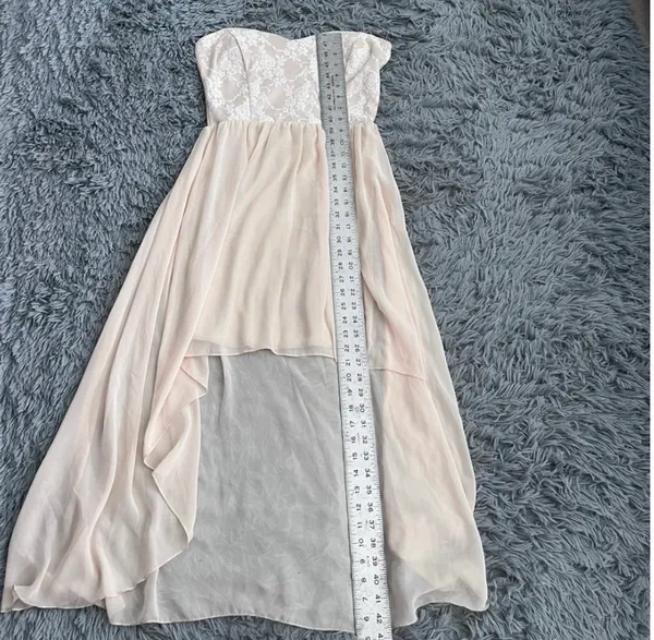 Formal Fairy Prom High Low Y2K Vintage USA Made Lace High-Low Dress Size Large Ivory Romantic Princess - Image 3