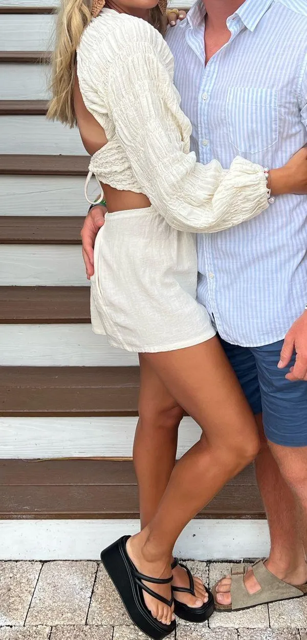 Free People Cream Open Back Longsleeve Romper - Image 2