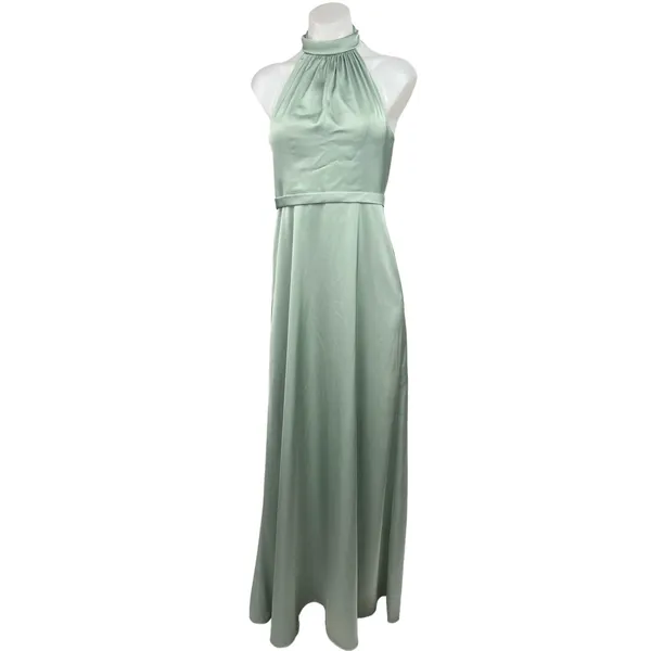 AZAZIE Womens Satin Delmar Green Halter Sleeveless Bridesmaid Maxi Dress Size 4 - Image 6