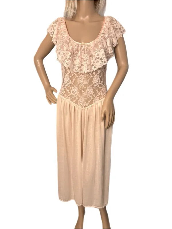 Vintage 80s Victoria’s Secret Union Made USA Lace Nightgown Size Small Pink Rare - Image 3