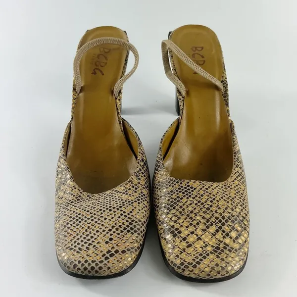 BCBG Vintage Y2K Snakeskin Print Embossed Leather Slingback Heels Shoe Women 8.5 - Image 3