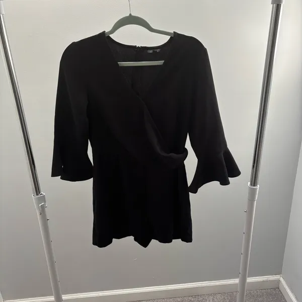 Topshop Black Surplice Romper with Ruffle Sleeves - Image 2