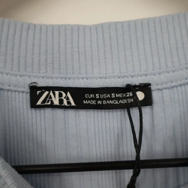 Zara Sweater Womens Small Light Blue Ribbed Knit Short Sleeve Crew Neck Pullover - Image 5