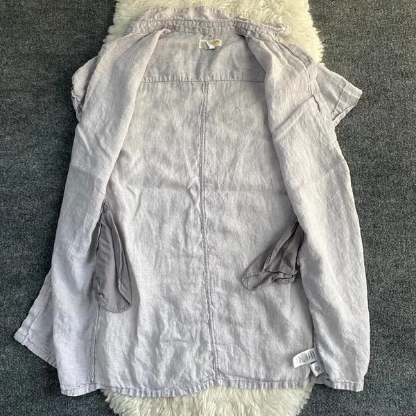 C&C California Light Grey Purple Button Up Dress Short Sleeve Linen Pockets - Image 8