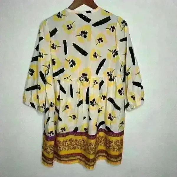 Melloday Boho Colorful Floral Tunic with tie neck Sz‎ L - Image 7