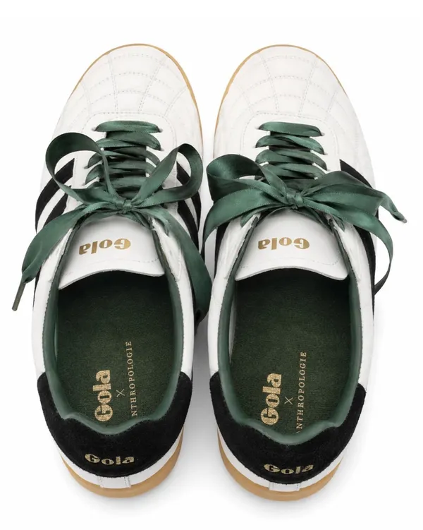 Gola Stadium Sneakers Women 8.5 White Black Green Ribbon Lace Leather Gum Sole - Image 4