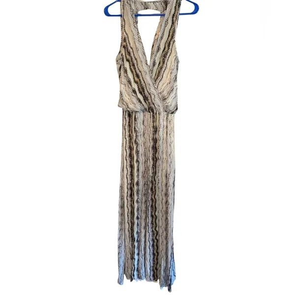 Anthropologie Ella Moss Sleeveless aqua brown chevron Maxi Dress Resortwear - Image 13