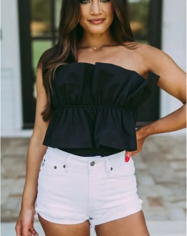 Black strapless ruffle top these three boutique  - Image 6