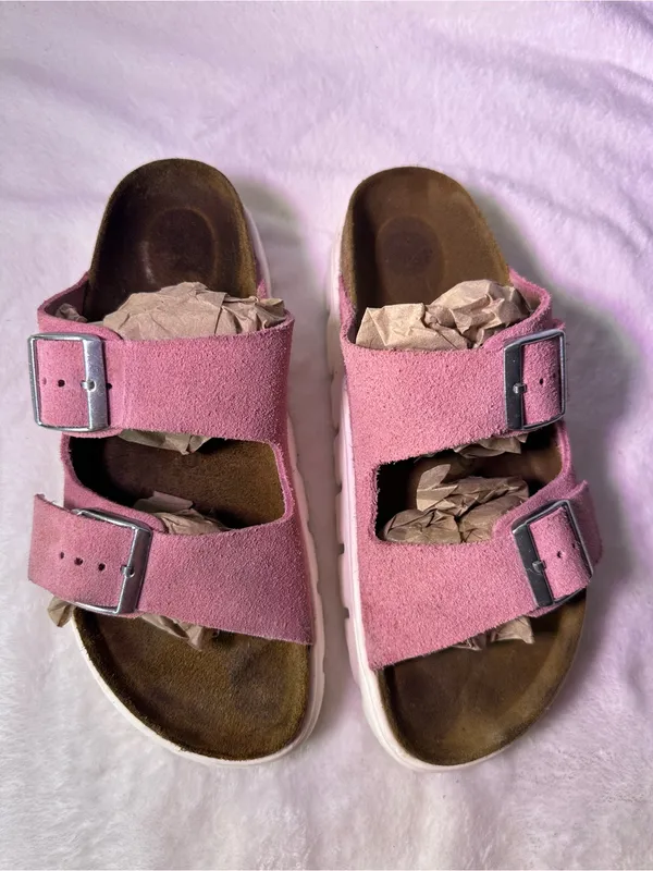 Papillio Pink Suede Double-Buckle Slide Sandals - Image 5