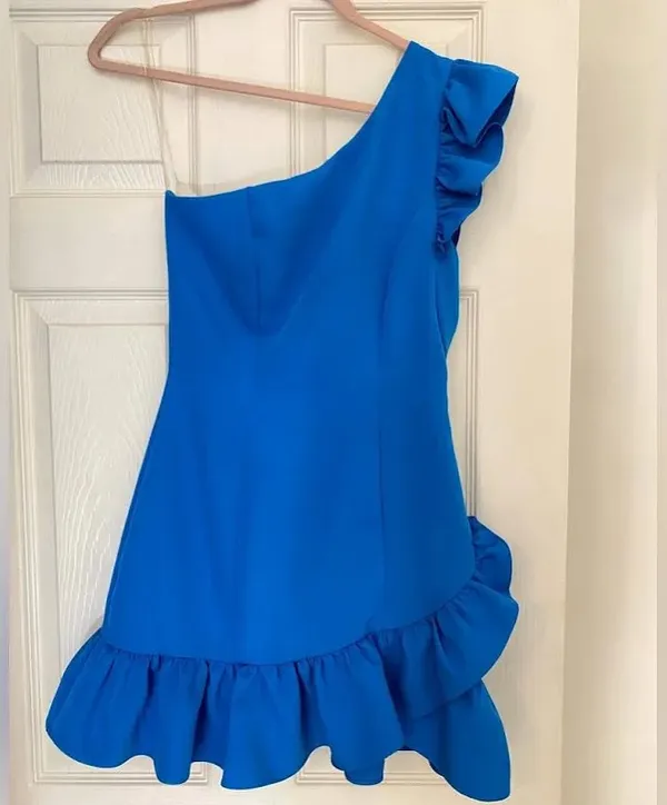 DO+BE One Shoulder Ruffle Blue Dress - Image 5