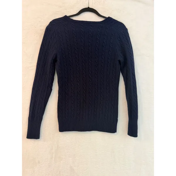 J.Crew Navy Blue Cable Knit Cardigan Merino Wool Angora Cashmere Blend‎ M - Image 7