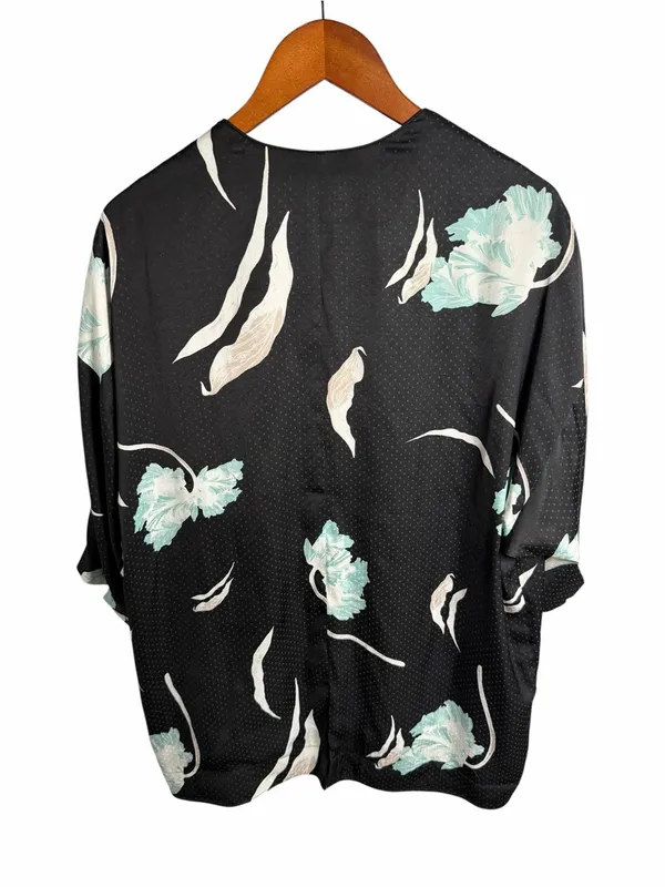1. State Black Floral Open-Front Kimono Blazer with Mint & Cream Accents - Image 4
