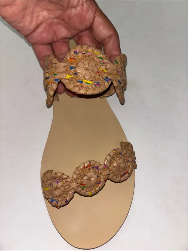 Jack Rogers Tan Leather Braided Slide Sandals with Multicolor Thread SIZE 8.5 - Image 3