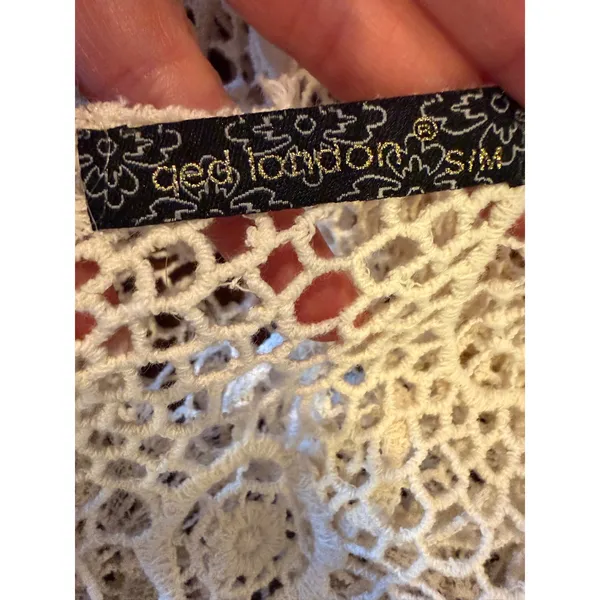 QED London Crochet Sweater Women Small Ivory Sheer Medallion Boho Coverup Hippie - Image 8