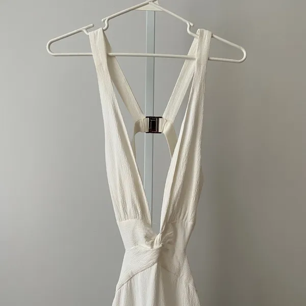 Bec & Bridge 6 Luxury White Midi Dress Plunging V Neck Backless Textured Wedding - Image 3