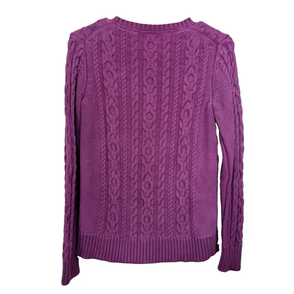 LL Bean Purple Double L Mixed Cable Cotton Crew Neck Pullover Sweater Size XS - Image 6